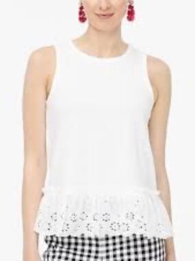 J. Crew Sleeveless Tank Top Ruffle Eyelet Hem Cotton White Size S